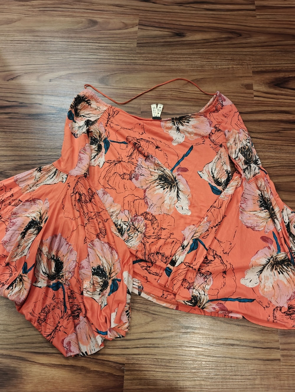 Free People Birds of Paradise Coral Orange Floral Print Top - Picture 7 of 11